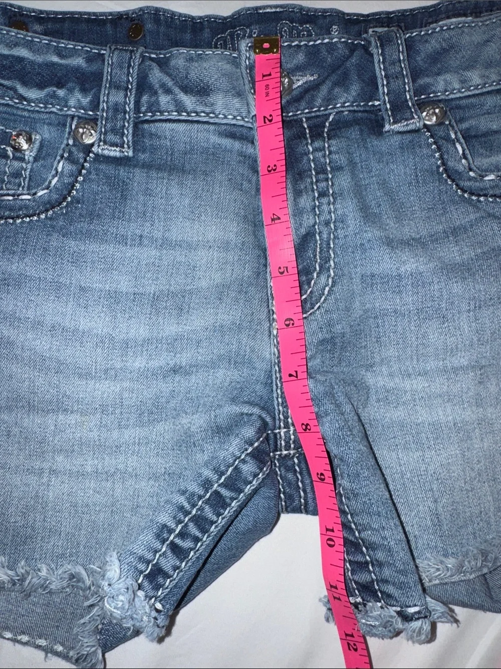 Y2K Miss Me Blue Distressed Frayed Hem Denim Shorts